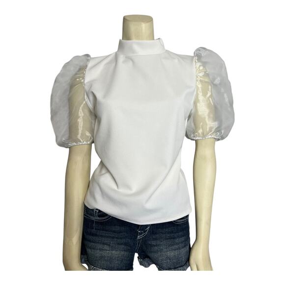 Missguided White Puff Sleeve Blouse Shirt Top 8 Casual Babydoll Romantic Girly - Picture 1 of 5